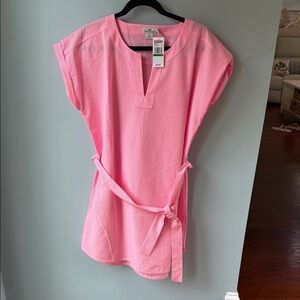 Vineyard Vines Coral Pink Tunic with Boxy Tie Front and Cap Sleeves